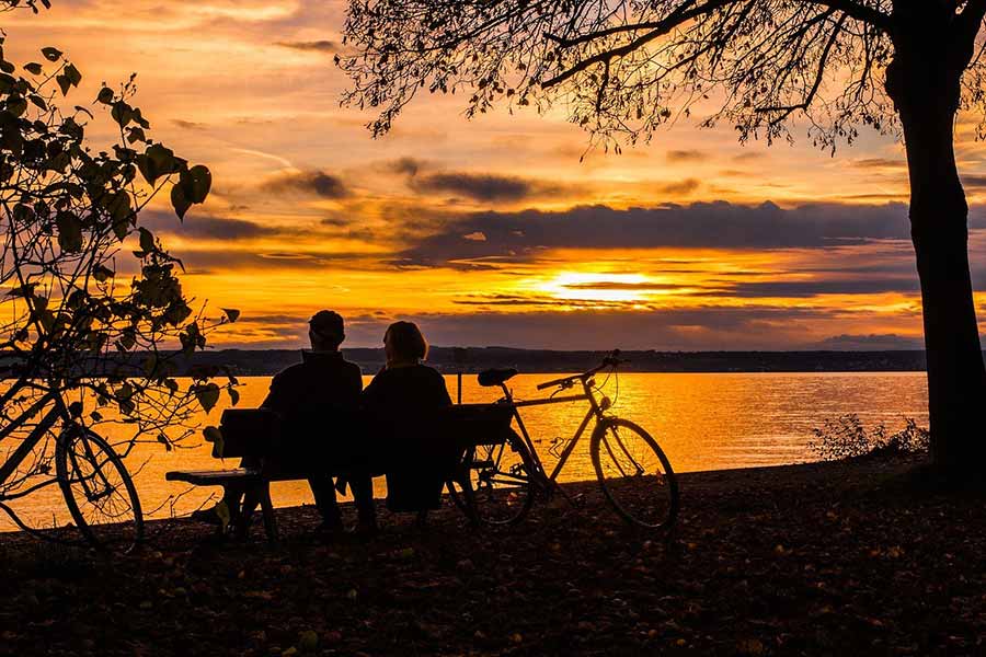 Retired couple on bench